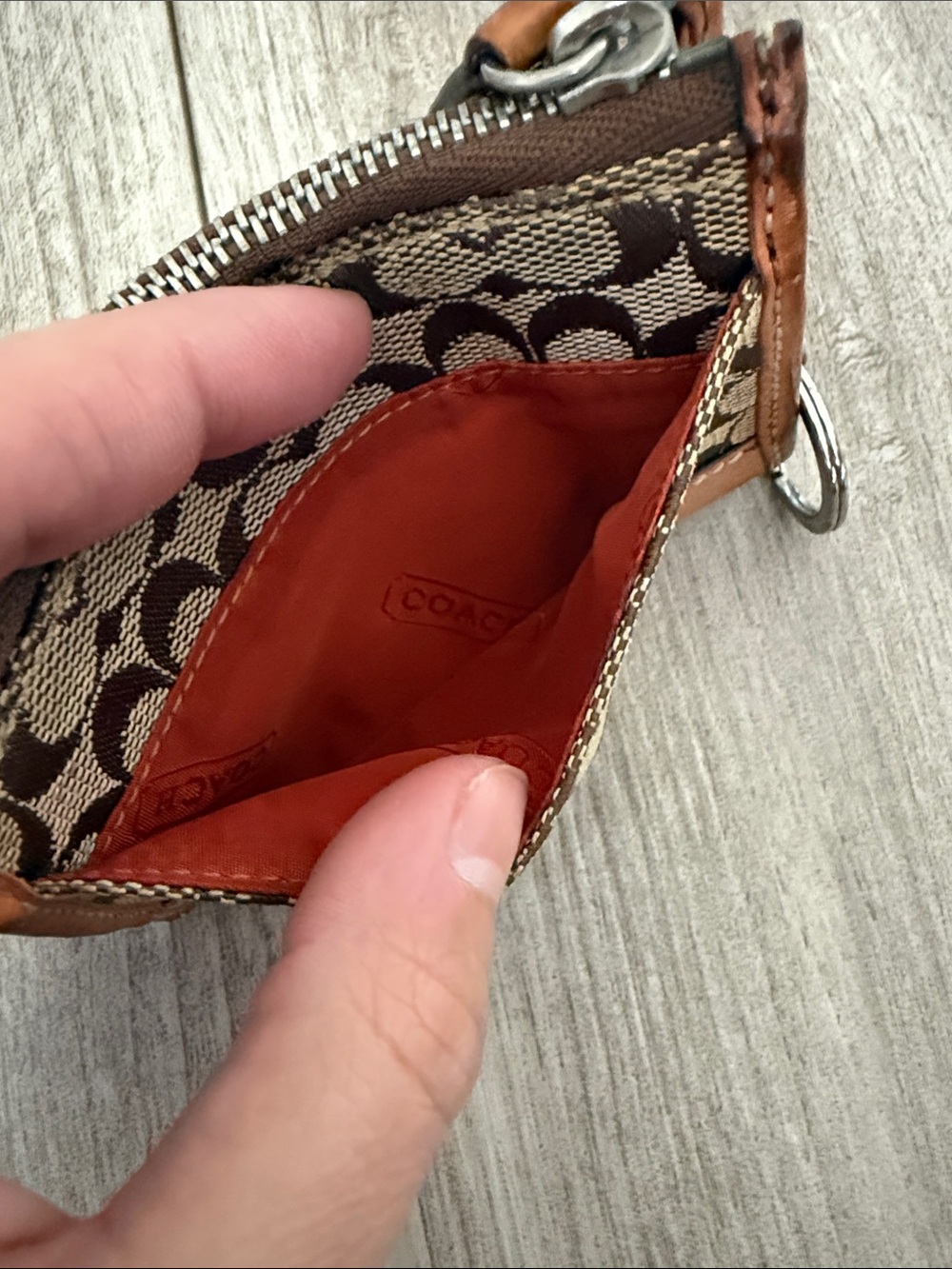Coach signature Sable Brown ID card case zip coin purse keychain - Picture 3 of 5